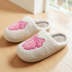 Women's Pretty Bow Plush Fuzzy Slippers - Comfy  Indoor Shoes