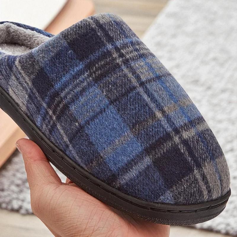 Men’s Classic Plaid Memory Foam Slippers - Warm & Relaxed