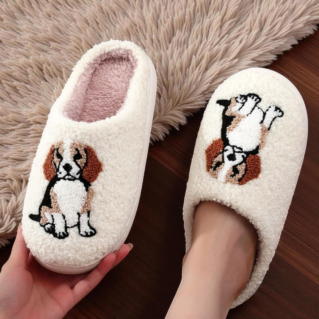 Soft Plush Dog Lover House Slippers - Beagle Indoor Footwear For Women